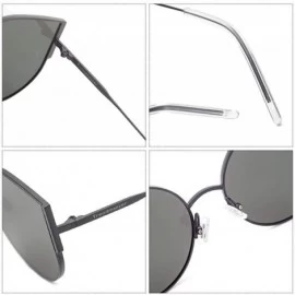 Round Polarized Sunglasses Men Women Geometric Round Oversized Vintage Metal Frame Retro Shade Glasses - UV400 - Black - CG18...