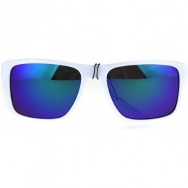 Sport Mens White Kush Color Mirror Rectangular Sport Gangster Sunglasses - Teal Green - CL18644Q3ID $12.59