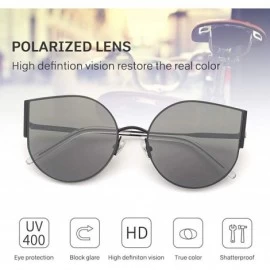 Round Polarized Sunglasses Men Women Geometric Round Oversized Vintage Metal Frame Retro Shade Glasses - UV400 - Black - CG18...