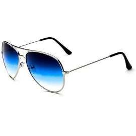 Wrap Classic Aviator Flat Lens Sunglasses For Women And Men Metal Frame - Silver Frame/Blue Transparent Lens - CS18R4O2ZEL $1...