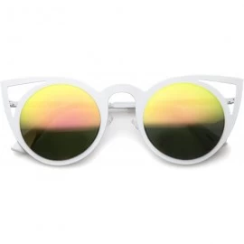 Round Womens Fashion Round Metal Cut-Out Flash Mirror Lens Cat Eye Sunglasses - White / Pink Green Mirror - CK12GXUE7PL $19.45