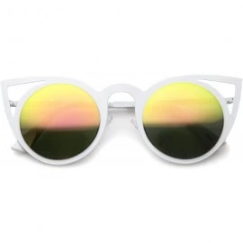 Round Womens Fashion Round Metal Cut-Out Flash Mirror Lens Cat Eye Sunglasses - White / Pink Green Mirror - CK12GXUE7PL $11.67