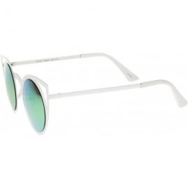 Round Womens Fashion Round Metal Cut-Out Flash Mirror Lens Cat Eye Sunglasses - White / Pink Green Mirror - CK12GXUE7PL $11.67