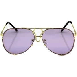 Oversized OVERSIZED"Posche" Classic Aviator Flat Top Metal Frame Women Sunglasses - Gold Frame / Purple Lens - CI182T796KE $8.42