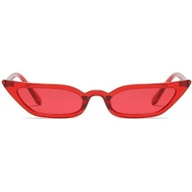 Rectangular Super Skinny Narrow Geometric Small Sunglasses for Women Men Plastic Slim Frame - Slim Cateye 52mm Red - C218EW02...