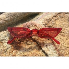 Rectangular Super Skinny Narrow Geometric Small Sunglasses for Women Men Plastic Slim Frame - Slim Cateye 52mm Red - C218EW02...