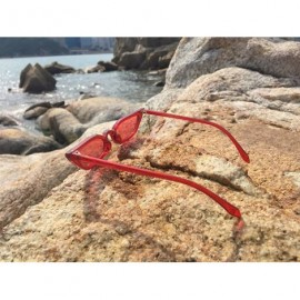 Rectangular Super Skinny Narrow Geometric Small Sunglasses for Women Men Plastic Slim Frame - Slim Cateye 52mm Red - C218EW02...