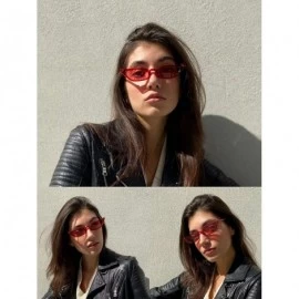 Rectangular Super Skinny Narrow Geometric Small Sunglasses for Women Men Plastic Slim Frame - Slim Cateye 52mm Red - C218EW02...