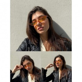Rectangular Super Skinny Narrow Geometric Small Sunglasses for Women Men Plastic Slim Frame - Slim Cateye 52mm Red - C218EW02...