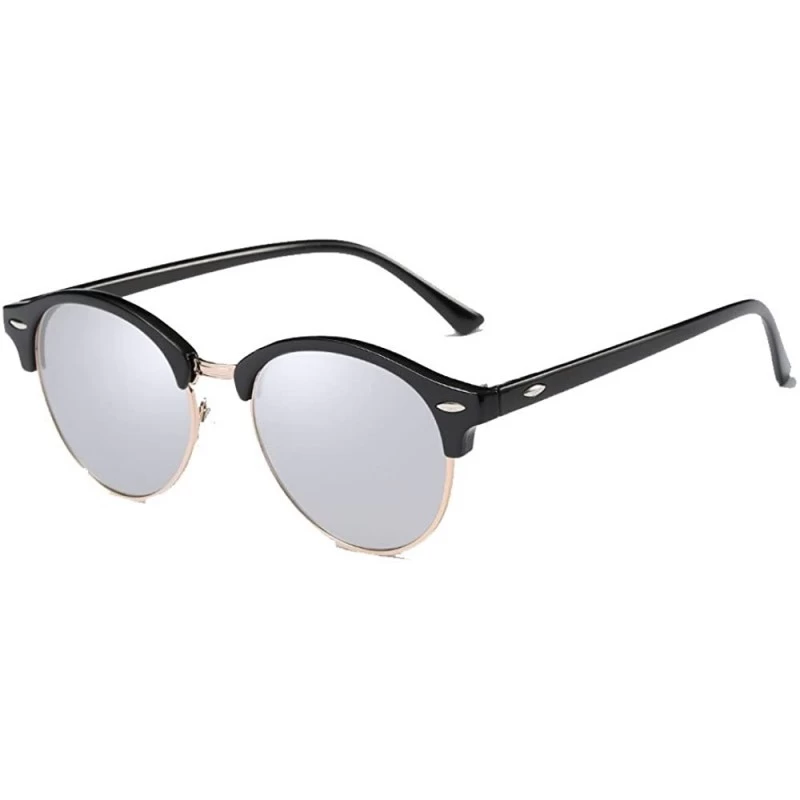 Round Classic Polarized sunglasses Men Women rivets Fashion round Driving sun glasses - Black/Silver - C81854HKLND $12.27