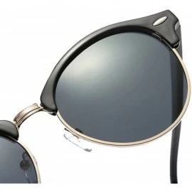 Round Classic Polarized sunglasses Men Women rivets Fashion round Driving sun glasses - Black/Silver - C81854HKLND $12.27
