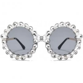 Rectangular Fashion Round Sunglasses Crystal plastic Frame glasses for women UV400 - Silver - CY18NO90UC7 $10.96