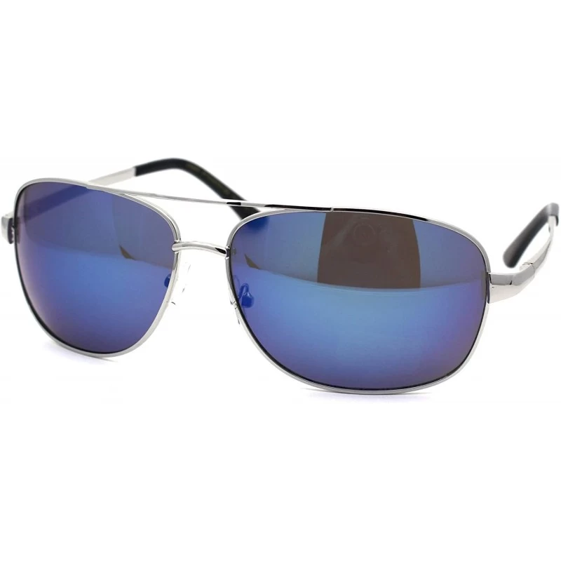 Rectangular Mens Rectangular Pilots Style Metal Rim Sunglasses - Silver Blue Mirror - CJ19624SQ3T $9.53