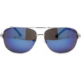 Rectangular Mens Rectangular Pilots Style Metal Rim Sunglasses - Silver Blue Mirror - CJ19624SQ3T $9.53