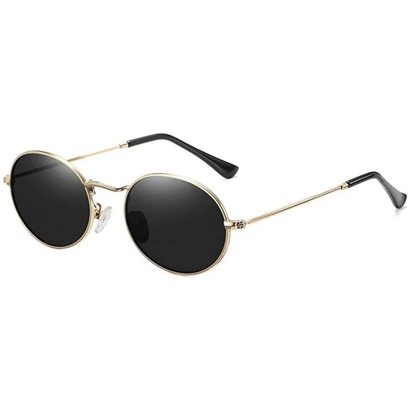 Oval 2019 Women's Fine Frame Oval Mirror Metal Sunglasses Retro Brand Designer Polarized Sunglasses UV400 - Gold Black - CY19...