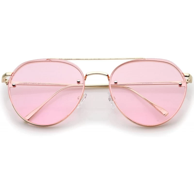 Rimless Modern Slim Temples Brow Bar Rimless Colored Flat Lens Aviator Sunglasses 59mm - Gold / Pink - CZ12MZV9YWJ $12.85