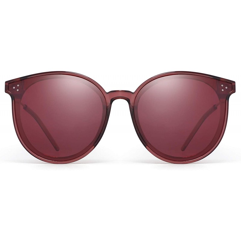 Shield Polarized Round Sunglasses Women Retro Oversized Circle Lens UV400 - Red Frame / Polarized Red Lens - CW18SKAZZKH $11.38