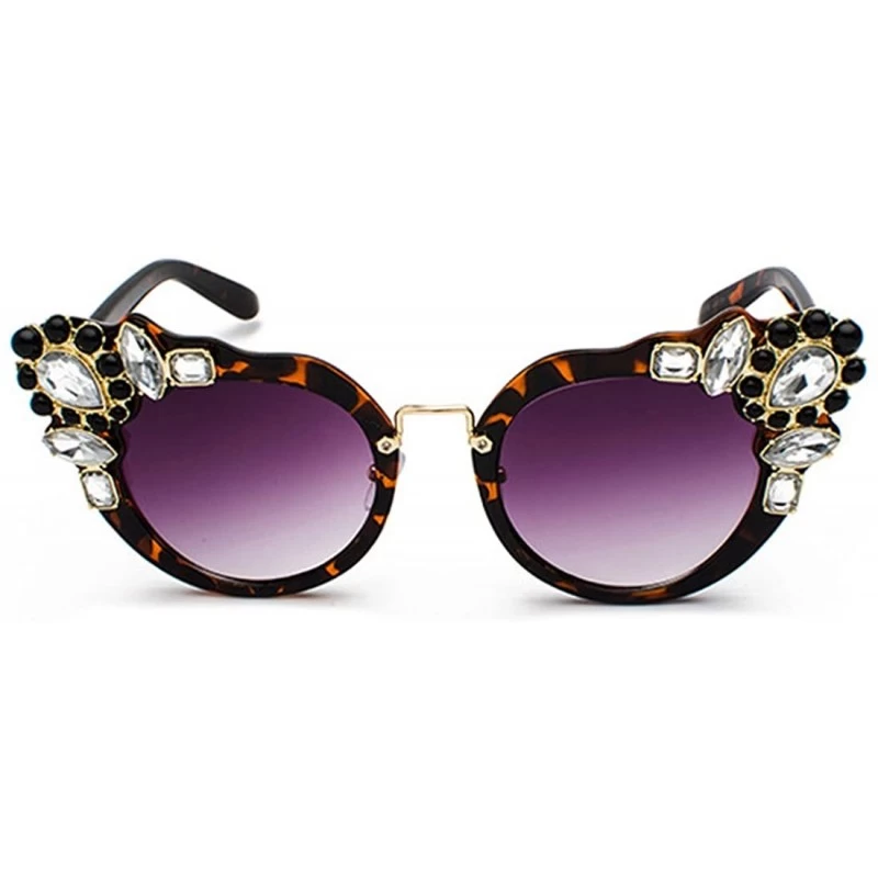 Semi-rimless Ms. Oversized Frame Retro Cat Eye Sunglasses Fashion Design - Leopard Purple - CS18EQGDU3R $13.84