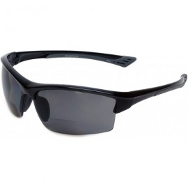 Rimless 472BF Polarized Bi-Focal Sport Reading Sunglasses in Black or Tortoise - Black / Grey Lens - CF110I51SS7 $91.15