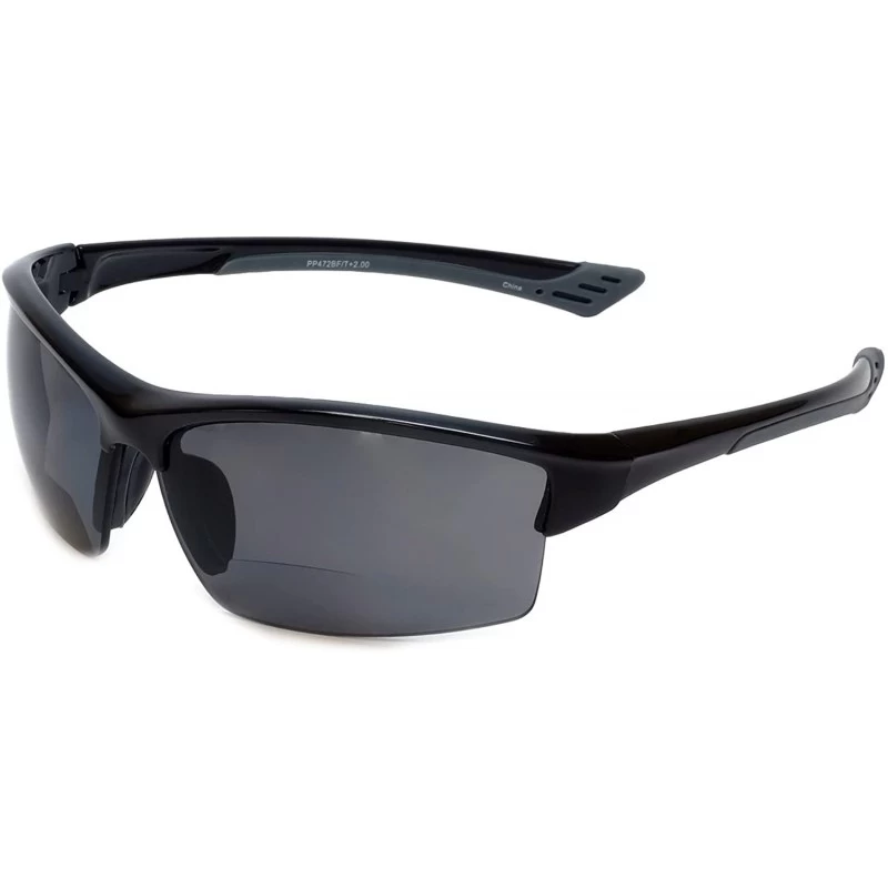 Rimless 472BF Polarized Bi-Focal Sport Reading Sunglasses in Black or Tortoise - Black / Grey Lens - CF110I51SS7 $84.56