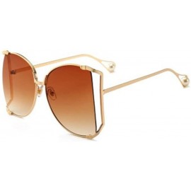Sport Fashion Ocean Piece Sunglasses Metal Cut Edge Lady Pearl Personality Glasses - 4 - CQ190HCK2O8 $65.30