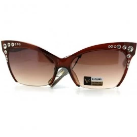 Oversized Womens Cropped Shaved Cateye Sunglasses Rhinestone & Marble Frame - Brown - CP123PYLVP7 $7.78