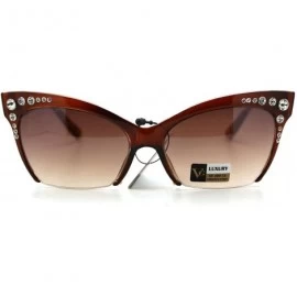 Oversized Womens Cropped Shaved Cateye Sunglasses Rhinestone & Marble Frame - Brown - CP123PYLVP7 $18.24
