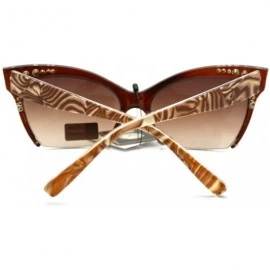 Oversized Womens Cropped Shaved Cateye Sunglasses Rhinestone & Marble Frame - Brown - CP123PYLVP7 $7.78