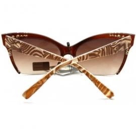 Oversized Womens Cropped Shaved Cateye Sunglasses Rhinestone & Marble Frame - Brown - CP123PYLVP7 $18.24