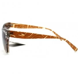Oversized Womens Cropped Shaved Cateye Sunglasses Rhinestone & Marble Frame - Brown - CP123PYLVP7 $18.24