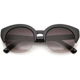 Rimless Women's Wide Arms Semi Rimless Round Lens Cat Eye Sunglasses 53mm - Black / Lavender - CN184S26TCL $9.77