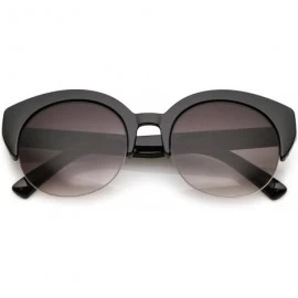 Rimless Women's Wide Arms Semi Rimless Round Lens Cat Eye Sunglasses 53mm - Black / Lavender - CN184S26TCL $20.34