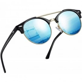 Oval Vintage Round Sunglasses for Women Retro Brand Polarized Sun Glasses E3447 - Double Bridge Blue Lens - C718QH94ZT9 $22.59