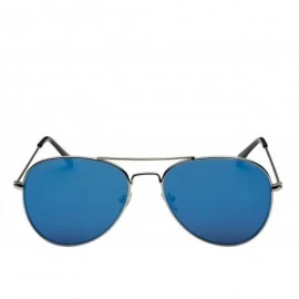 Sport Mirrored Flat Lens Classic Teardrop Metal Aviator Sunglasses - Blue - CV12DA7926N $10.28