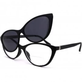 Oversized Cateye Magnetic Clip On Polarized Sunglasses On Bifocal Reading Glasses - Black - CP18KA7M254 $14.99