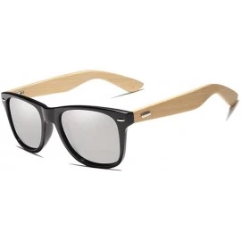 Rectangular Genuine bamboo sunglasses square men polarized UV400 - Silver - CB18N9240R2 $42.52