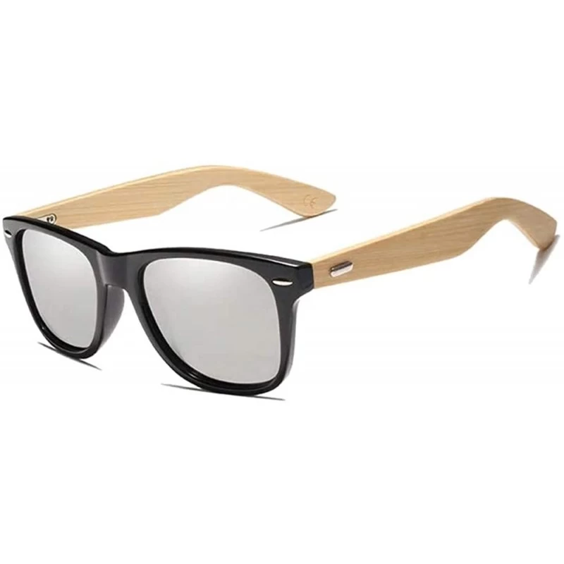 Rectangular Genuine bamboo sunglasses square men polarized UV400 - Silver - CB18N9240R2 $28.54