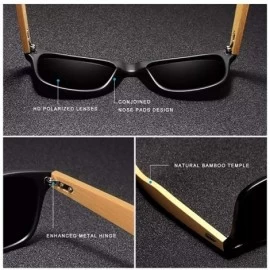 Rectangular Genuine bamboo sunglasses square men polarized UV400 - Silver - CB18N9240R2 $28.54