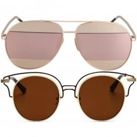 Round Ladies Metal Cat Eye Heart Round Integral Sunglasses Elegant De Luxe Stylish - Fan_2p_32mix - CM17YDYEMEZ $29.26