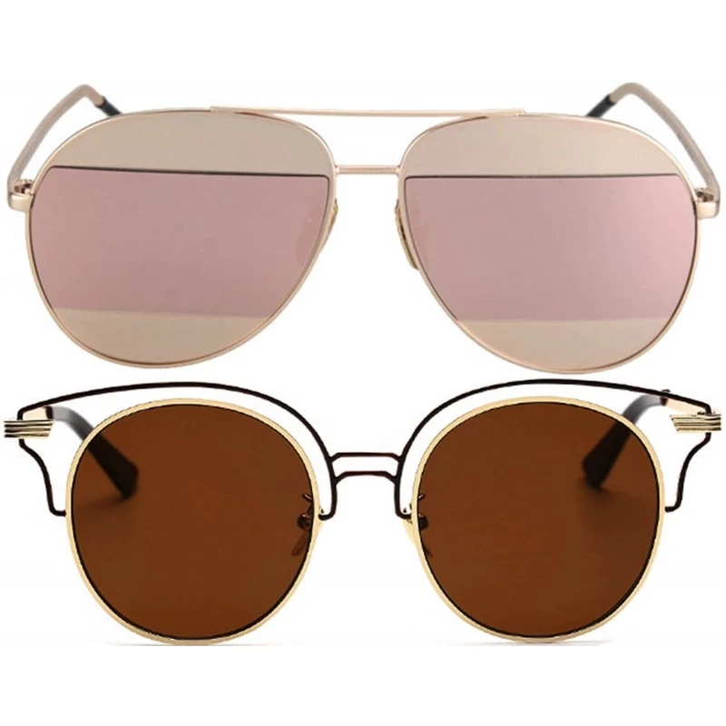 Round Ladies Metal Cat Eye Heart Round Integral Sunglasses Elegant De Luxe Stylish - Fan_2p_32mix - CM17YDYEMEZ $15.40