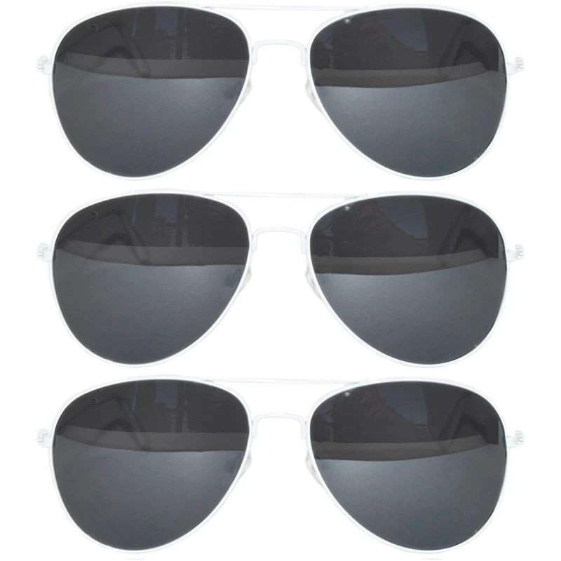 Aviator Set of 3 Pack Aviator Style Sunglasses Colored Metal Frame Mirror Lens Smoke Lens - Smoke_lens_white_3_pack - CH17YRQ...