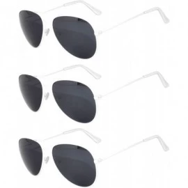 Aviator Set of 3 Pack Aviator Style Sunglasses Colored Metal Frame Mirror Lens Smoke Lens - Smoke_lens_white_3_pack - CH17YRQ...