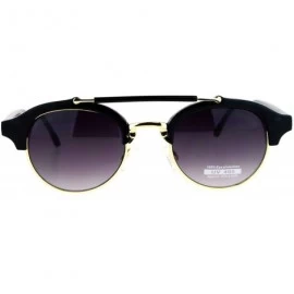 Round Retro Vintage Double Bridge Hipster Half Rim Sunglasses - Black Smoke - CY12ITP8G37 $12.14