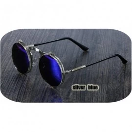 Round 3057 Steampunk Sunglasses Round Metal Women Style Retro Flip Circular Double Sun Glasses Men CIRCLE - Silver Blue - CC1...