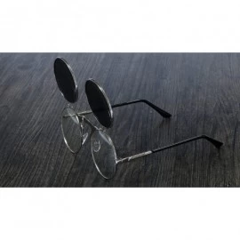 Round 3057 Steampunk Sunglasses Round Metal Women Style Retro Flip Circular Double Sun Glasses Men CIRCLE - Silver Blue - CC1...