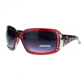 Rectangular Womens Rectangular Shield Sunglasses Rhinestones Animal Prints - Burgundy - CU11VVMX81V $11.26
