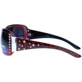 Rectangular Womens Rectangular Shield Sunglasses Rhinestones Animal Prints - Burgundy - CU11VVMX81V $11.26