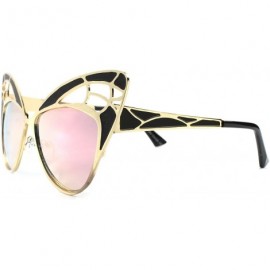 Cat Eye Upscale Mirrored Lens Frame Womens Oversized Designer Cat Eye Sunglasses - Gold & Black - C9189275G8R $26.31