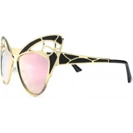 Cat Eye Upscale Mirrored Lens Frame Womens Oversized Designer Cat Eye Sunglasses - Gold & Black - C9189275G8R $15.72