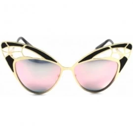Cat Eye Upscale Mirrored Lens Frame Womens Oversized Designer Cat Eye Sunglasses - Gold & Black - C9189275G8R $24.71